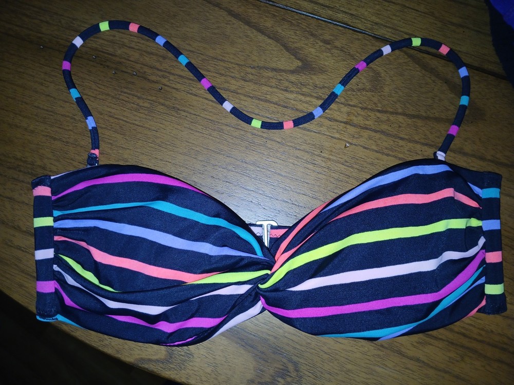 Victoria's Secret Small Swim 2011 Bikini Top Black Rainbow Stripe Twist Bandeau