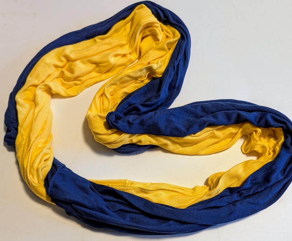 Blue and Yellow Infinity Scarf with Connecting Pattern