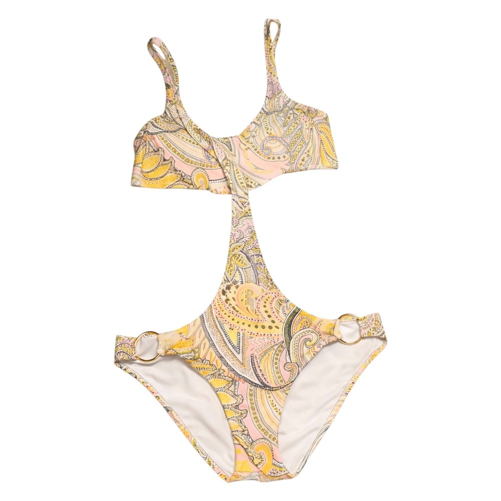 VTG 2011 Victoria's Secret VS One Piece Cut Out Monokini Yellow Paisley M