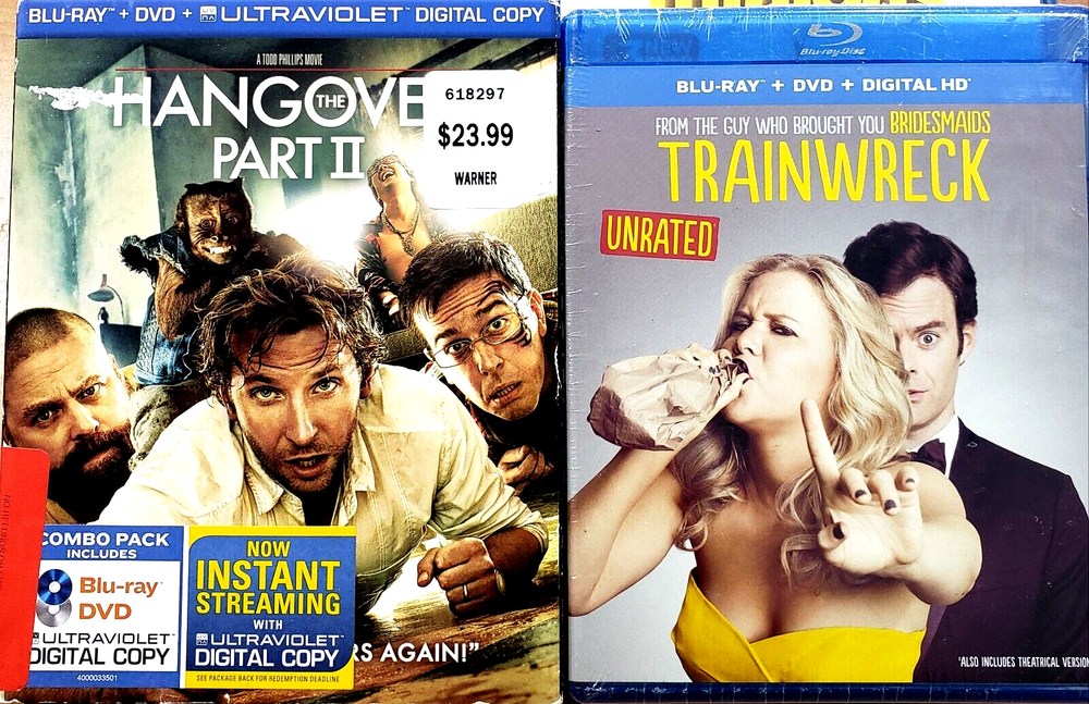 $45 Value (2 New ) Blu Ray Titles The Hangover Part II & TRAINWRECK Comedy Drama
