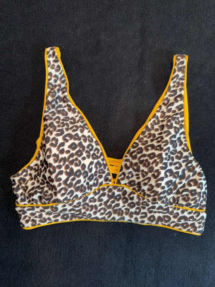 Becca By Rebecca Virtue Corset Tie, Yellow Jungle Cat Bikini Top, D+ Cup
