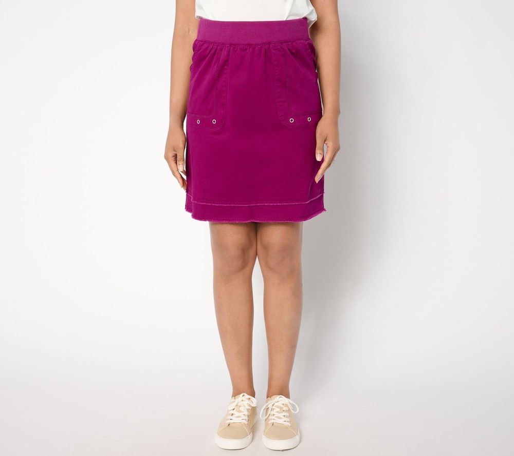 Denim & Co. Women's Plus Sz Skirt 4X EasyWear Twill Raw Hem Detail Red A654771
