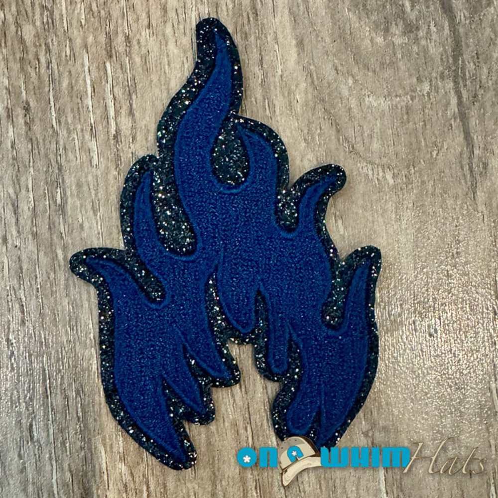 Navy Glitter Flame Iron-On Patch