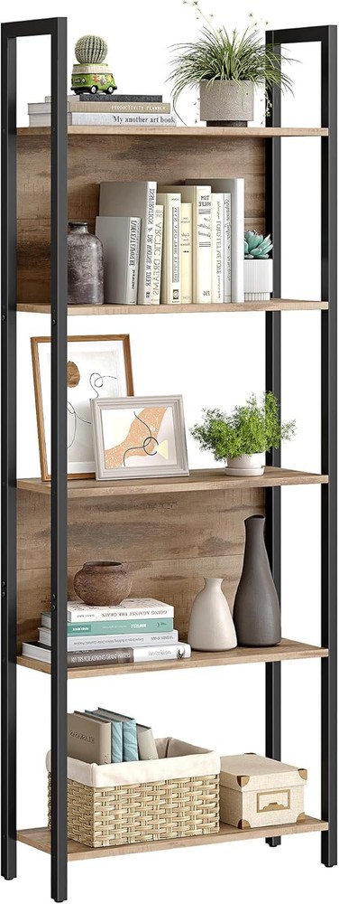 VASAGLE 5-Tier Bookshelf, 24.4”W x 65”H, Camel Brown + Black