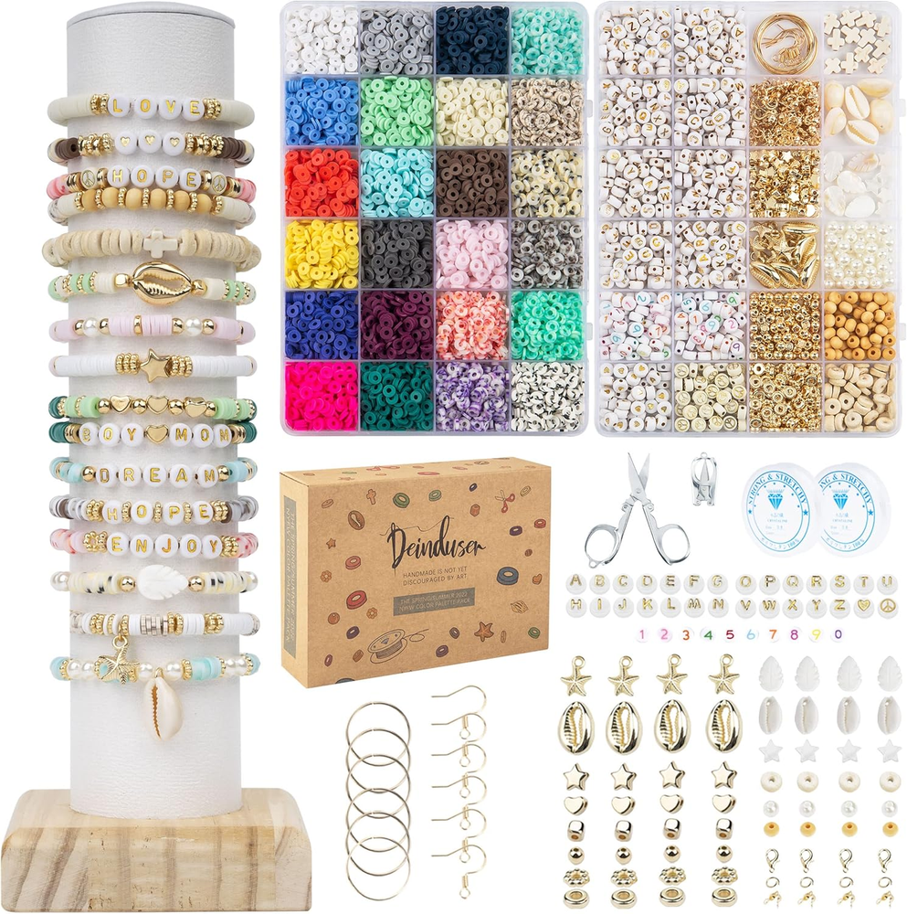 7200 Pcs 24-Color Polymer Clay Beads Kit for DIY Bracelet Making