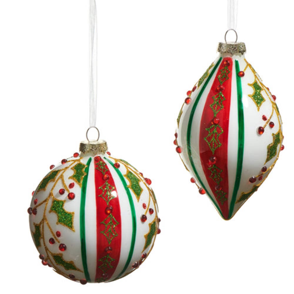 Holly Striped Glass Ornament 4