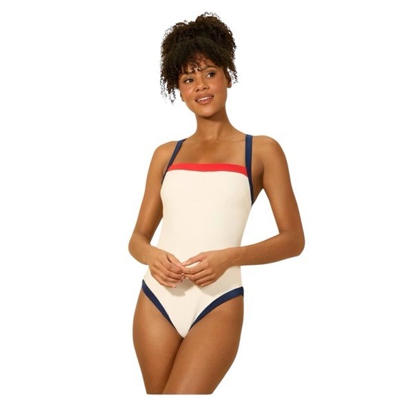 Women's Ribbed Contrast Binding Square Neck High Leg Cheeky One Piece Swimsuit M