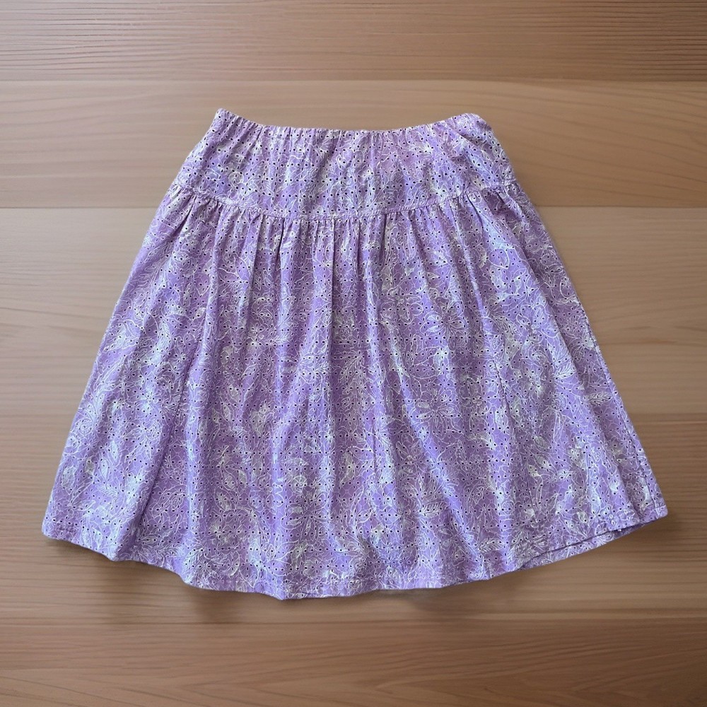 LANE BRYANT Women's Sz 20 Purple Eyelet Floral White Pleated Lined Midi Skirt
