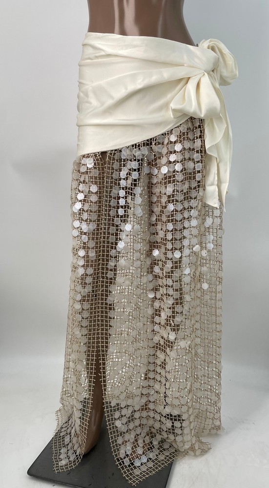Lovers And Friends Womens Maxi Skirt Ivory Size S Mayra Mesh Shell Satin Wrap