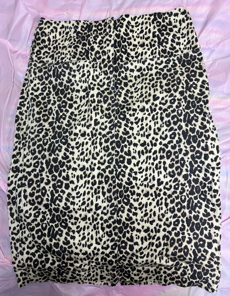 Forever 21 Vintage 90s Womens Black Beige Leopard Animal Print Pencil Skirt Sz L