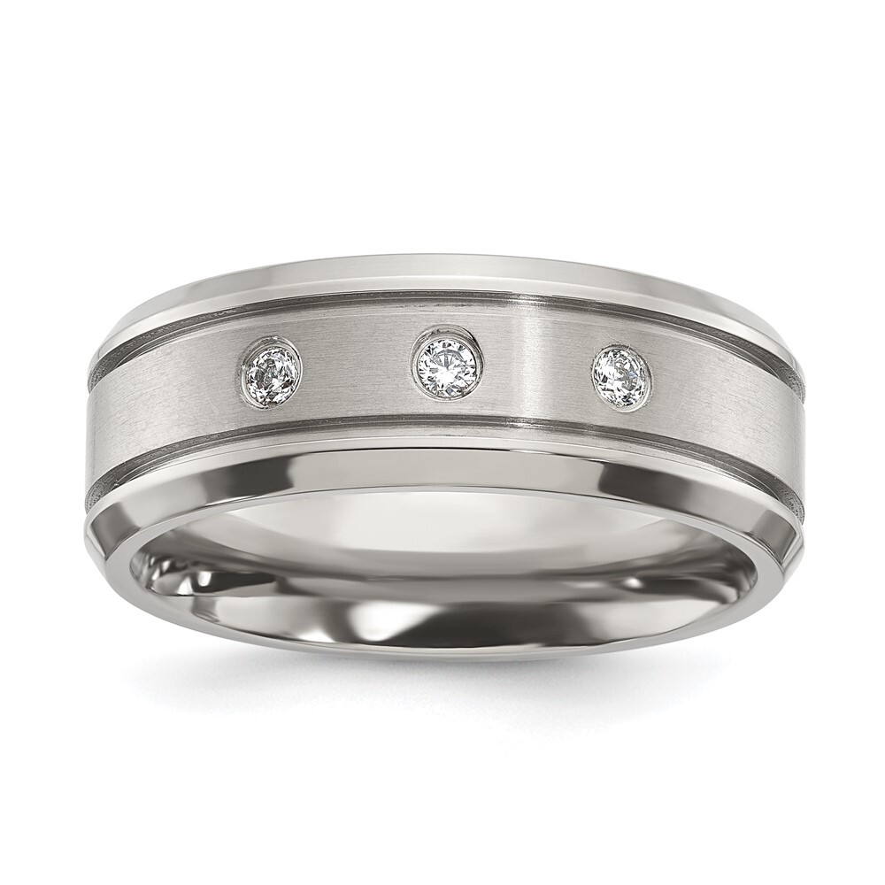 Titanium Polished with Cubic Zirconia 8mm Band Ring Size 12 for Men 4.5gm