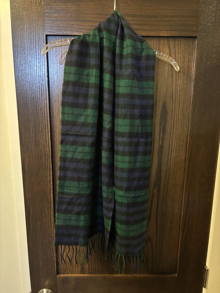 Luxury Blue & Green Plaid Cashmere Scarf Handmade in England