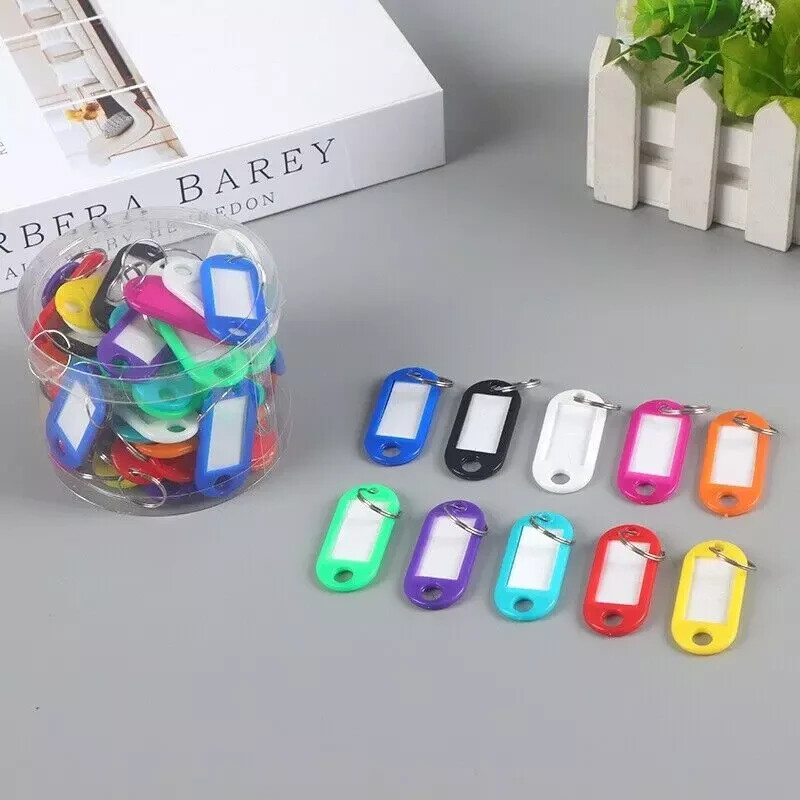10 PCS Key Tags Plastic Split Ring Luggage Fobs ID Card Name Label Keychain