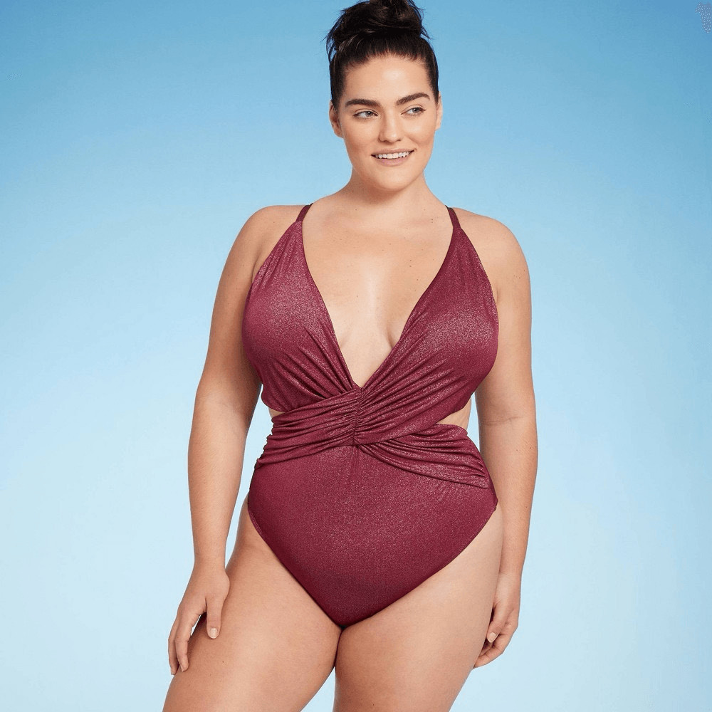 Women's Monokini Plunge Cut Out High Leg Lurex One Piece Swimsuit - Shade & Shor