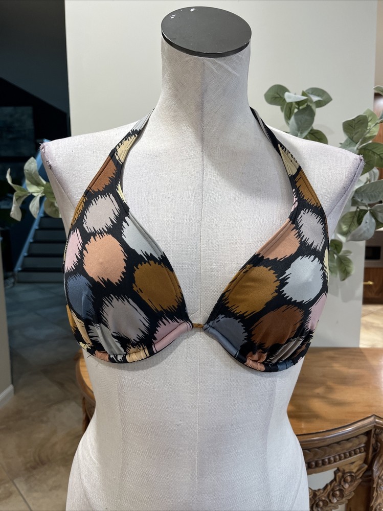 Victoria’s Secret woman 34D Brown Printed halter underwire bikini top X