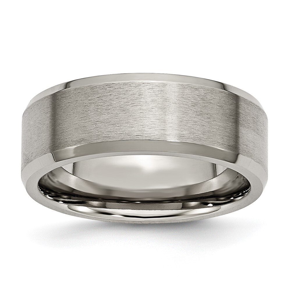 Titanium Brushed and Polished 8mm Beveled Edge Band Ring Size 12
