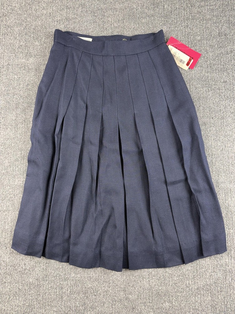 Liz Claiborne Collection Skirt Womens 4 Navy Blue Pleated Midi Lined Rayon Zip