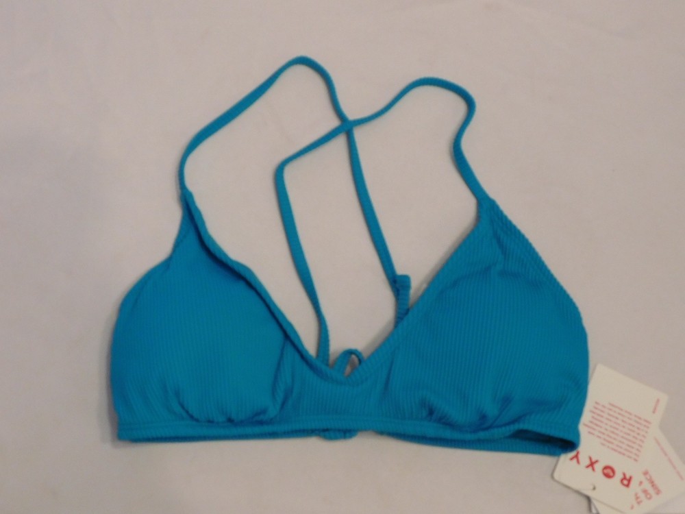 Roxy Women's Juniors Bikini Top Only Rib Roxy Love Athletic Tri Size L Teal NWT