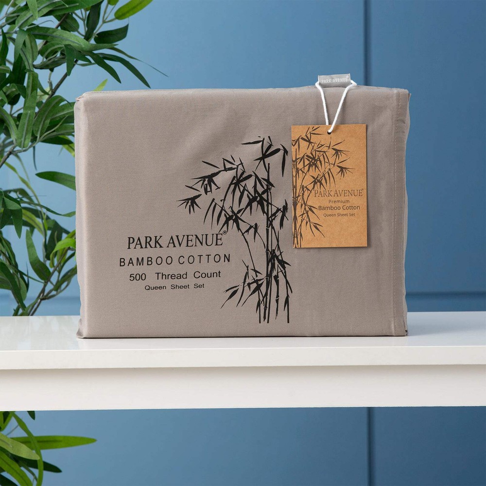 NNEDSZ 500TC Bamboo Cotton Pewter Sheet Set – Soft & Breathable by Park Avenue
