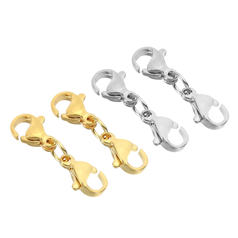 Double Lobster Clasp, 4Pcs Necklace Clasps Extender Round, Golden Silver