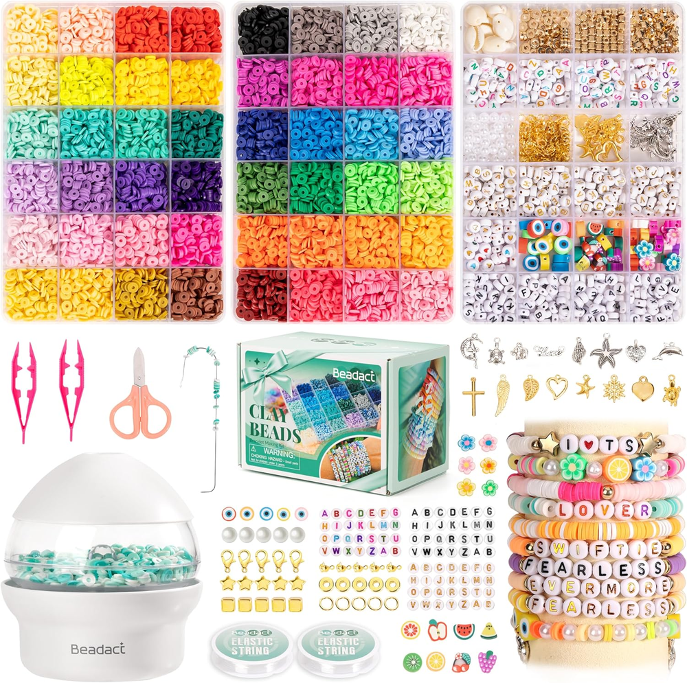 48-Color Clay Beads Bracelet Kit with 3 Boxes & Letter Beads for DIY Jewelry Making