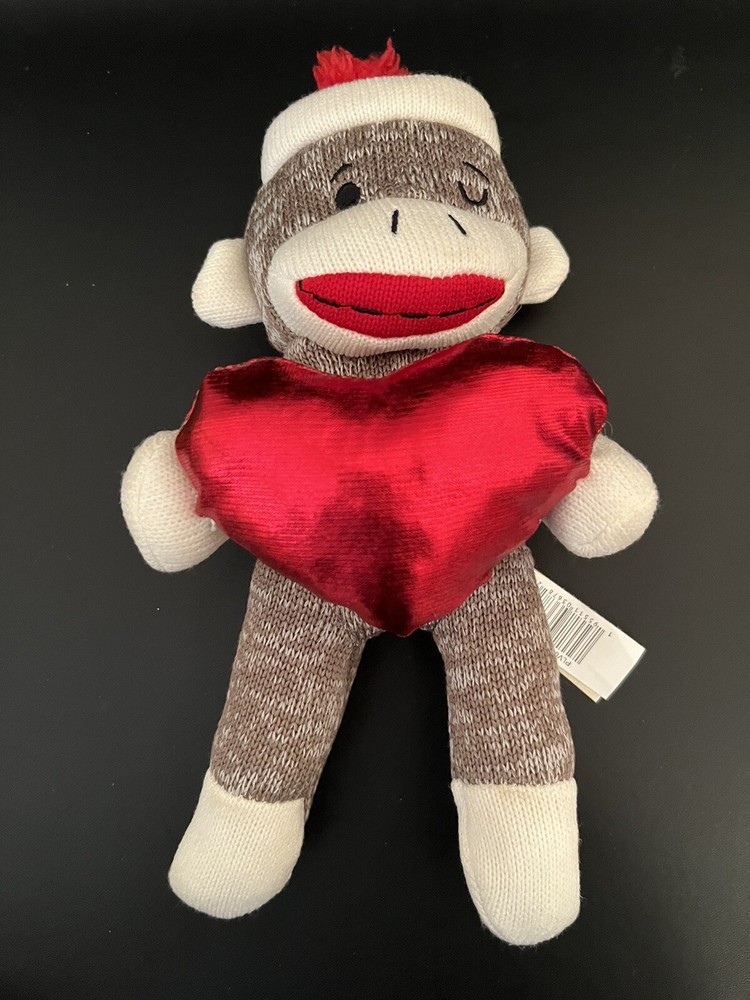 Winking Sock Monkey Plush with Red Heart - Valentine Stuffed Animal by Mty Intl