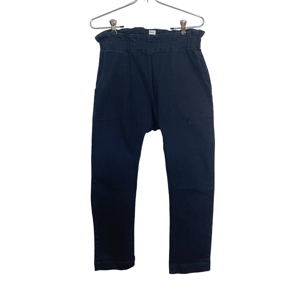 Pietsie Women Baja Drop Crotch Paperbag Waist Pull on Skinny Leg Jean Pants Sz M