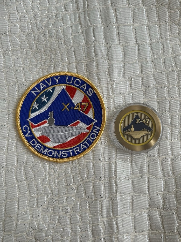 RARE Northrop Grumman / Navy UCAS X-47 Challenge Coin (encased) & Patch Set