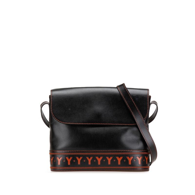 Vintage YSL Black Orange Leather Cutout Crossbody Shoulder Bag