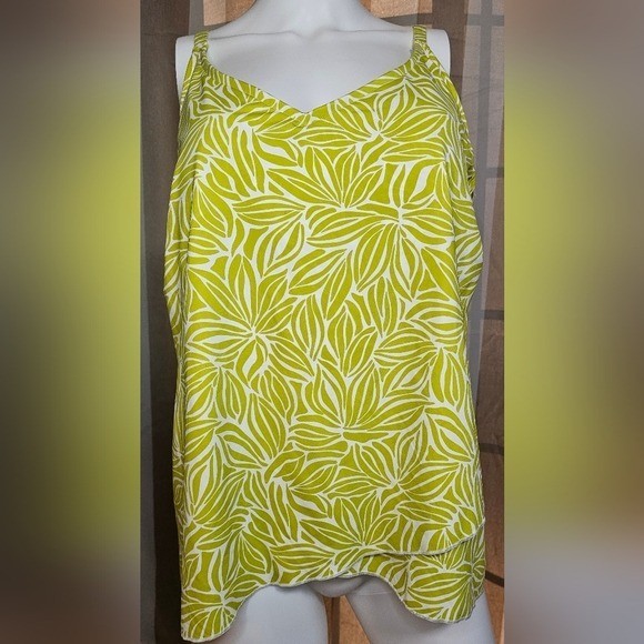 Lands' End Tankini Top Lime Green Floral Women's Swim NWT Large