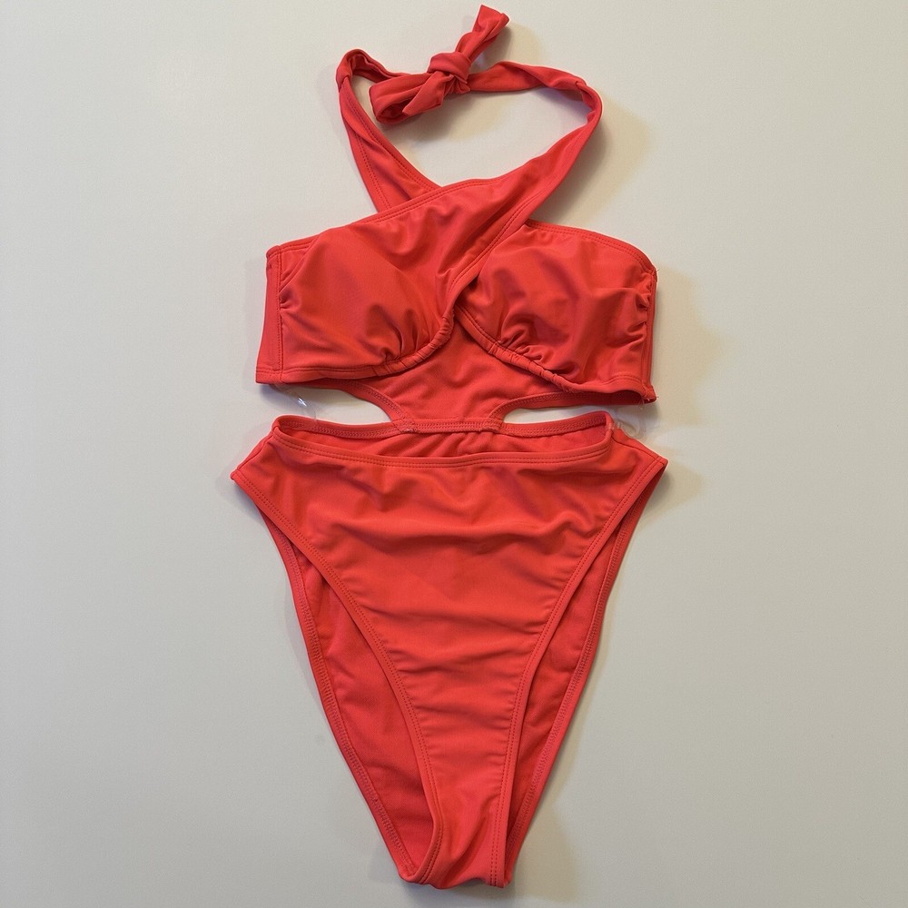 Women's Cross Front Halter One Piece Swimsuit Wild Fable Bright Coral XS