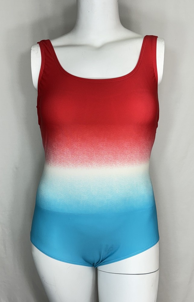 Land's End Women's 14 Red White Blue Ombre One Piece Swimsuit EUC