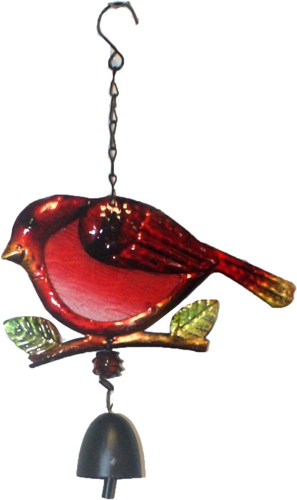 30238- 12 Inch Cardinal Metal Red Bird Bell Wind Chime With Hanging Chain Garden