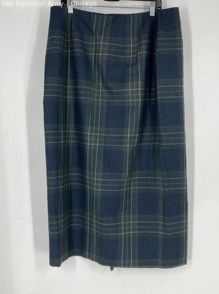 Talbots Womens Blue Plaid Midi Straight & Pencil Skirt Size 14