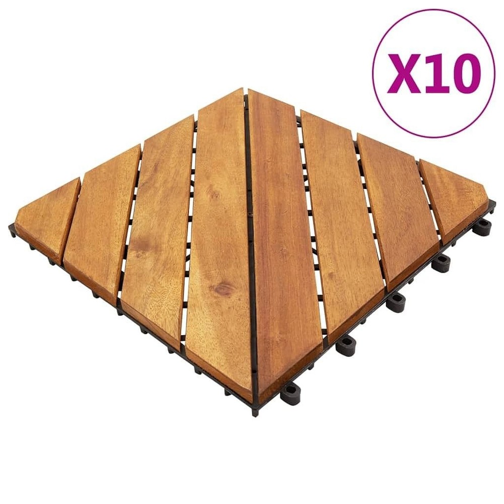 10-Pack 11.8x11.8 Inch Solid Acacia Wood Decking Tiles