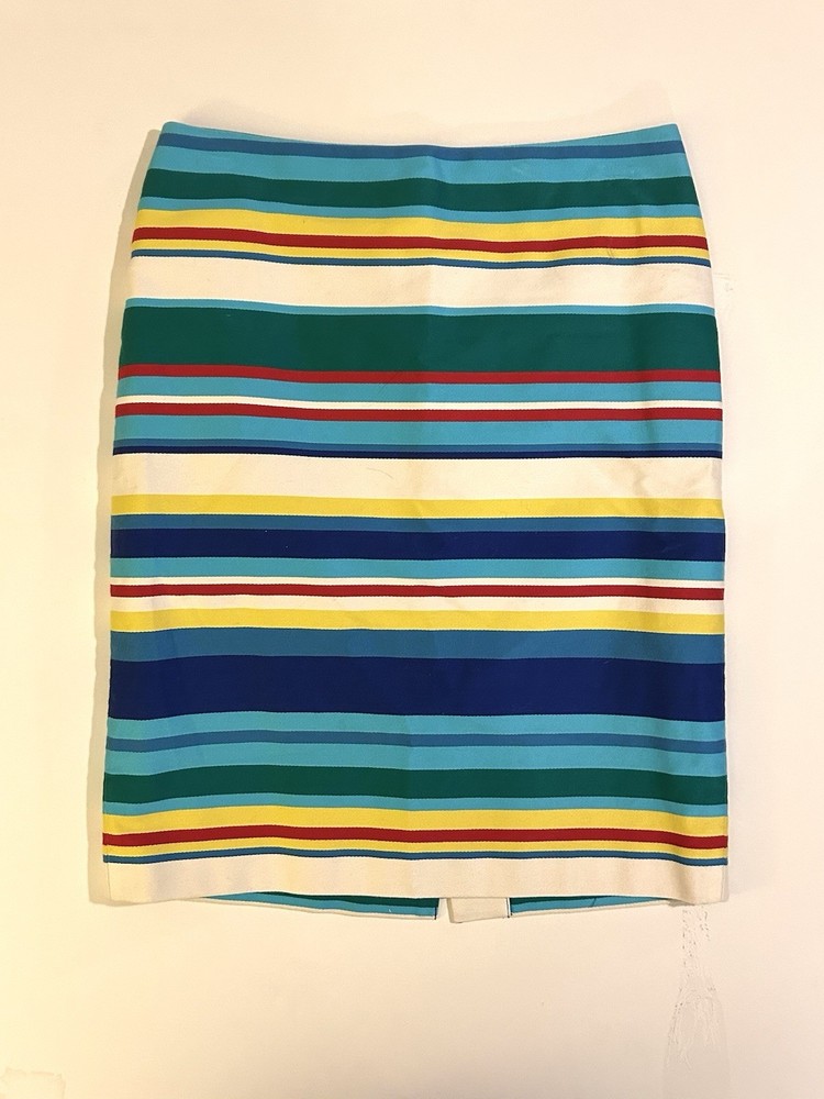 Talbots Blue Red Green and Yellow Striped Pencil Skirt Fun Lively 4P Petite