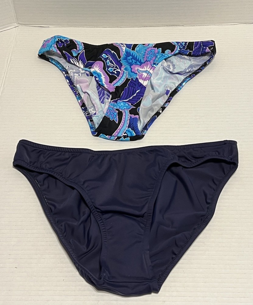 Venus Lot Of 2 Swimsuit Bikini Bottoms Size 8 Multi Color Floral Solid Navy New