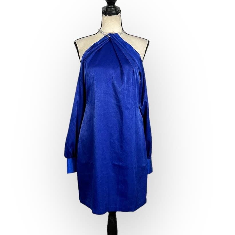 Aidan Aidan Mattox Halter Chain Cold Shoulder Mini Dress Women's 10 Blue NWT-image