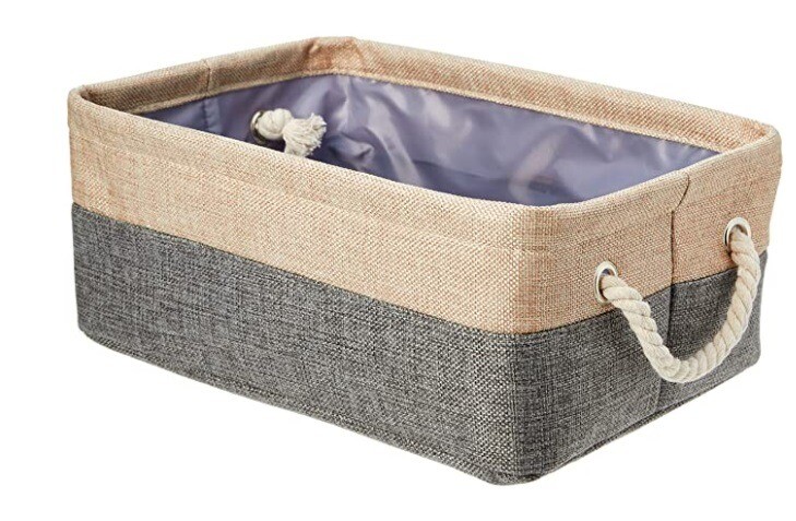 AmazonBasics Two Tone Linen Storage Basket Bin with Handles, Set of Two, Small-image