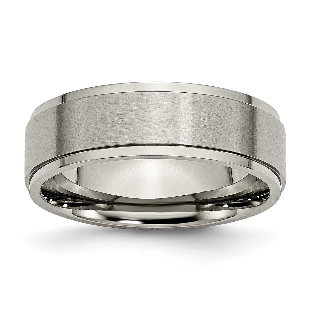 Titanium Brushed Center 7mm Ridged Edge Band Ring Size 6 for Men 3.71gm