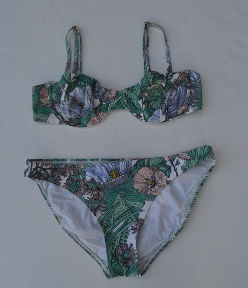 Tory Burch Women's Sz Medium Green Floral Bikini Top and Sz Small Bikini Bottom