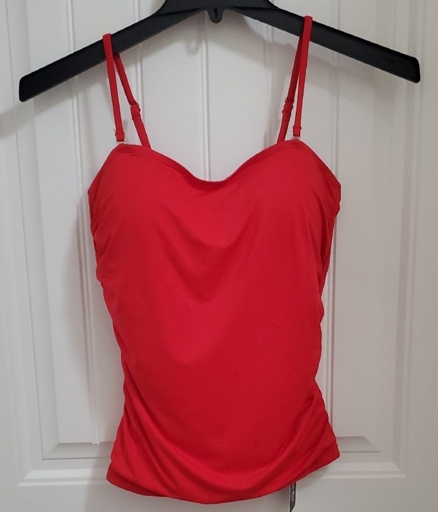 Aqua Eve Womens Red Swim Tankini Top With Removable Straps Size M