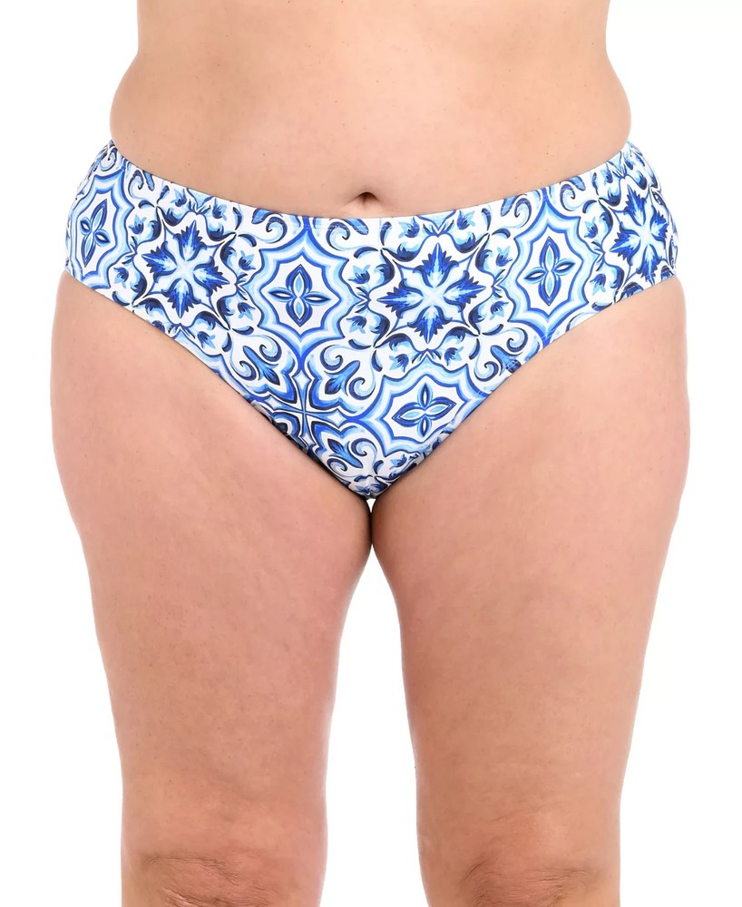 La Blanca Plus Size Printed Tummy-Control Bikini Bottoms Blue Size 20W 0273