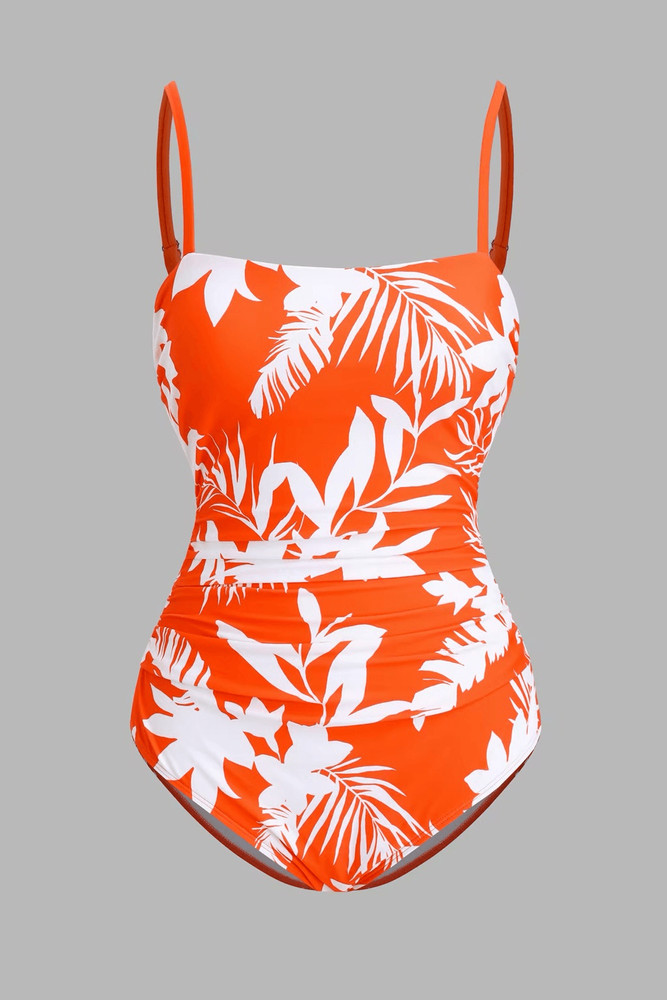 Tropical Floral Print Strappy Back One Piece Swimsuit Size S