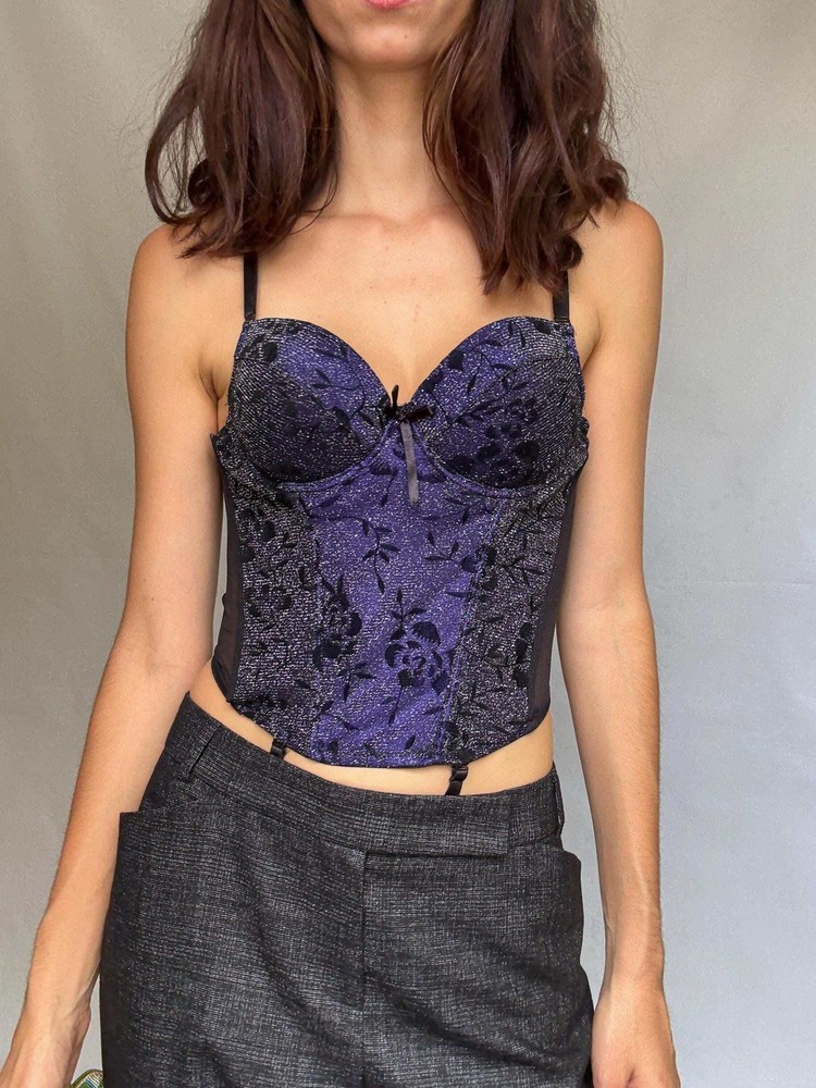 Purple sparkly bustier top, US L, Sexy Gothic edgy nightwear