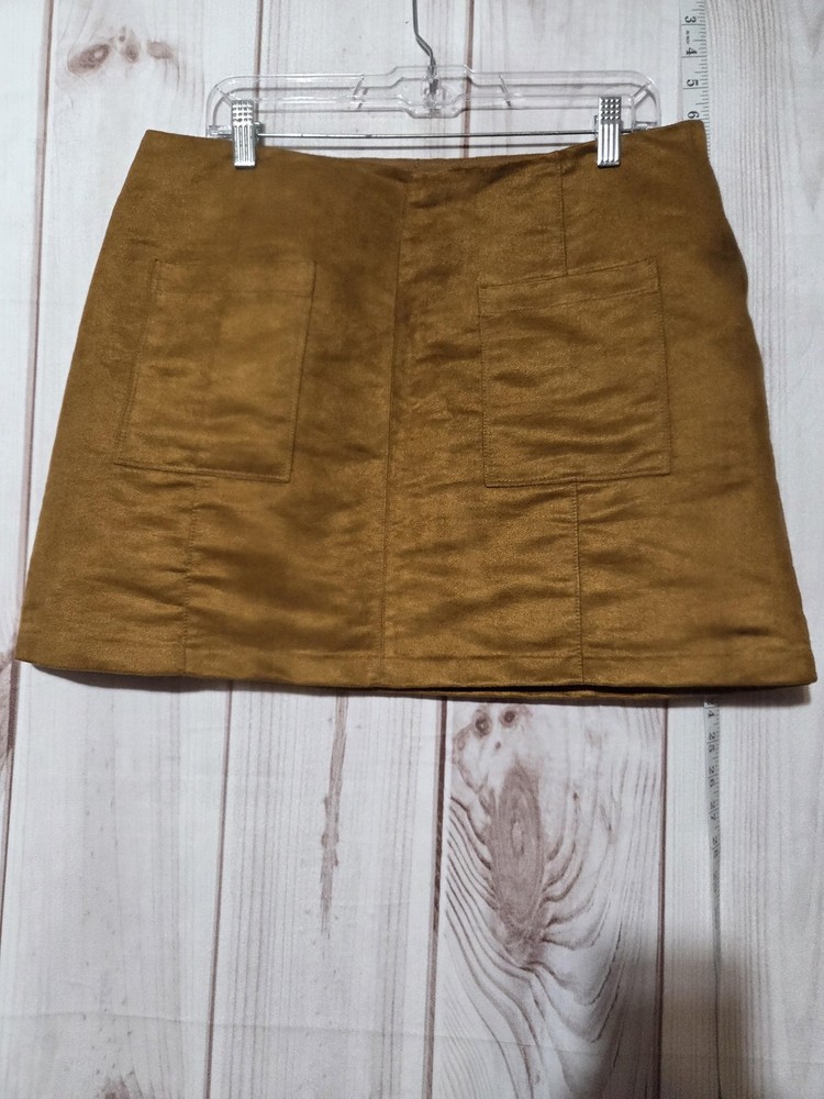Old Navy Skirt Womens 10 Brown Faux Suede Mini Side Zip Patch Pockets A Line