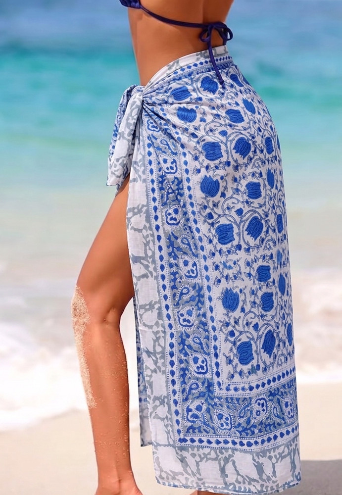 Cotton Sarong for Women Hand Block Print Floral Sarong Scarves Beach Pareo