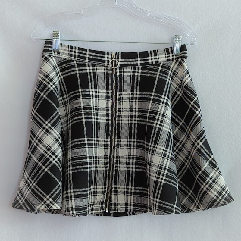 Hot Topic Black White Plaid Rockabilly Zip Circle Skirt Size SM  -image