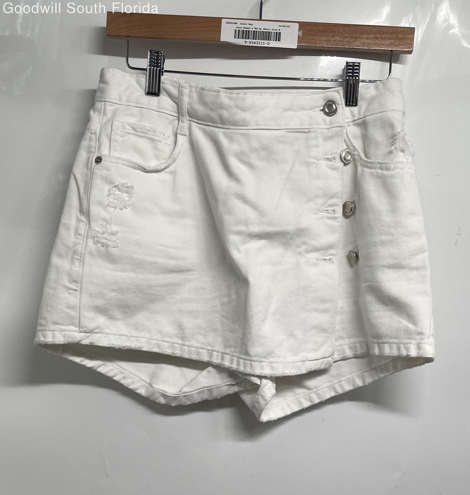 Zara Womens White Denim Distressed Button Front Short Wrap Skort Size Medium