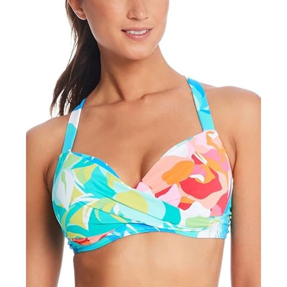 Bleu by Rod Beattie Women Floral Twist Padded Underwire Swim Bikini Top Size 34D